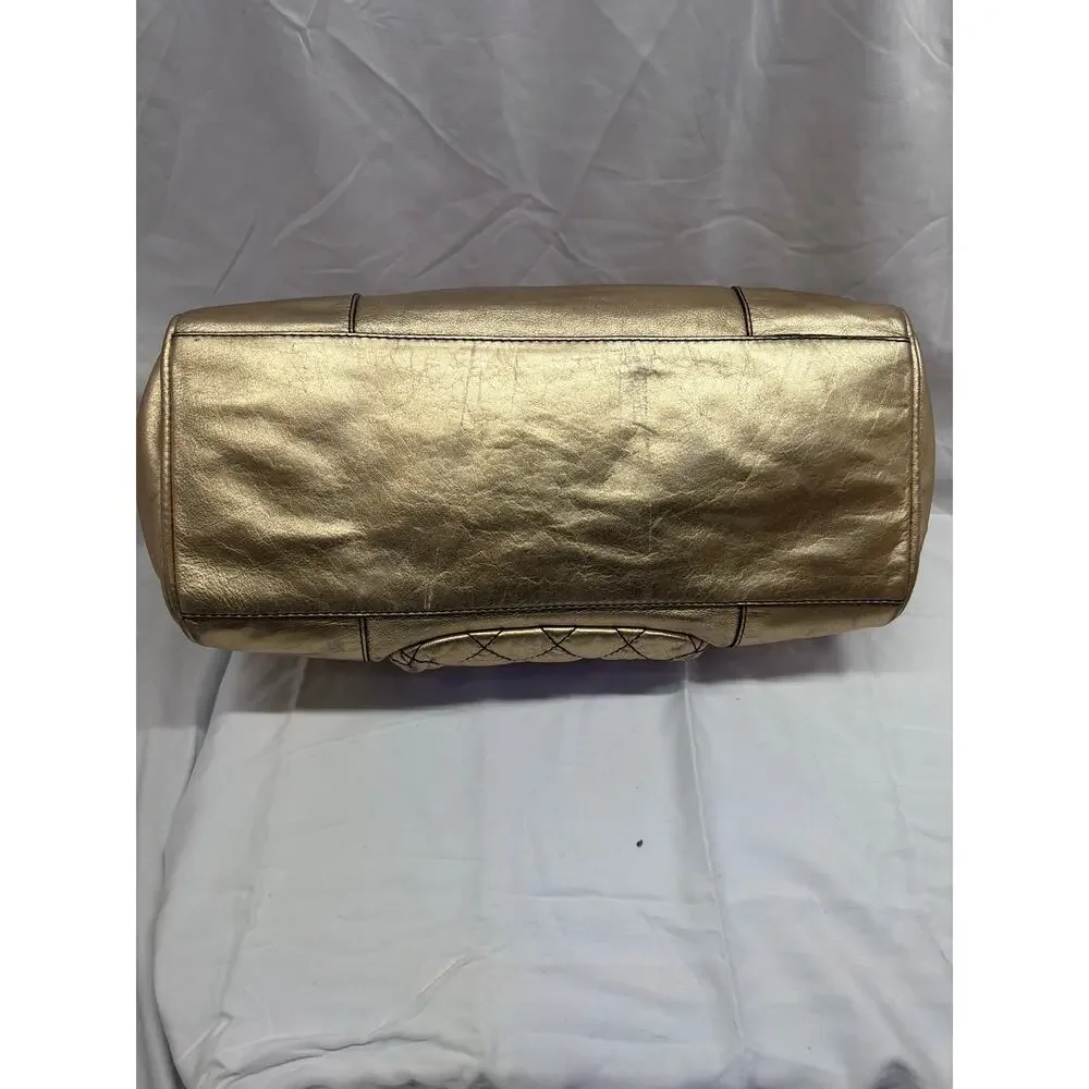 Vintage Y2K Juicy Couture Metallic Gold Leather Turnlock Satchel Bag